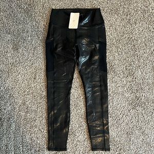 NWT Fabletics Mila black high waisted leather pocket leggings